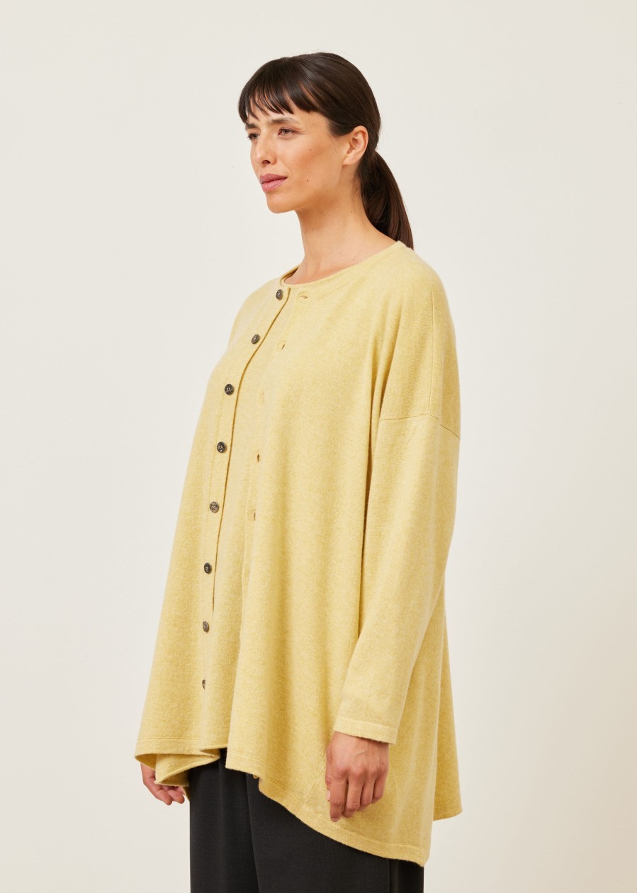 Women Eskandar | Smaller Front Larger Back Round Neck Knit Cardigan-Long Chamomile