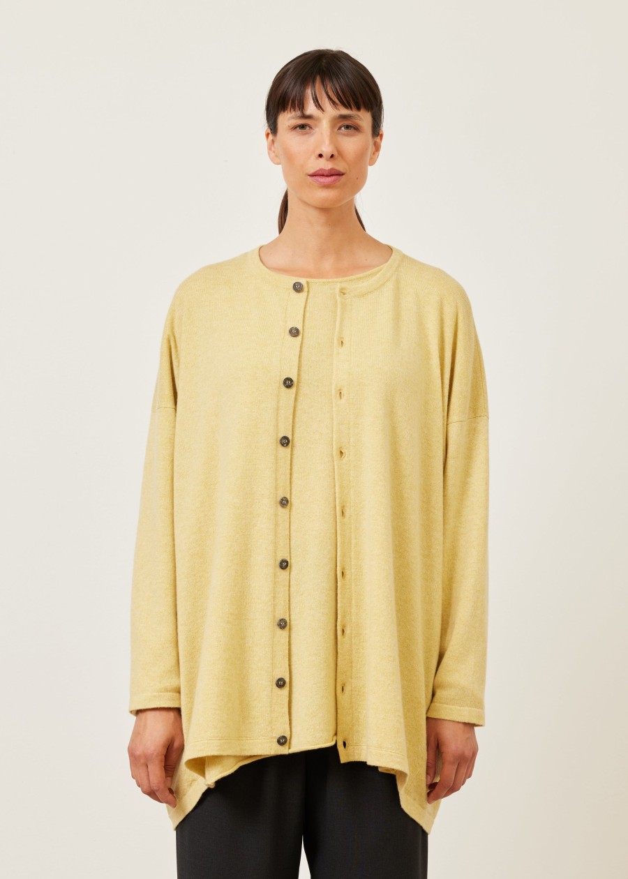 Women Eskandar | Smaller Front Larger Back Round Neck Knit Cardigan-Long Chamomile