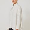 Women Eskandar | Wide Longer Back Double Stand Collar Shirt-Mid Plus White