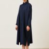 Women Eskandar | Wide A-Line Shirt Dress With Collar Navy