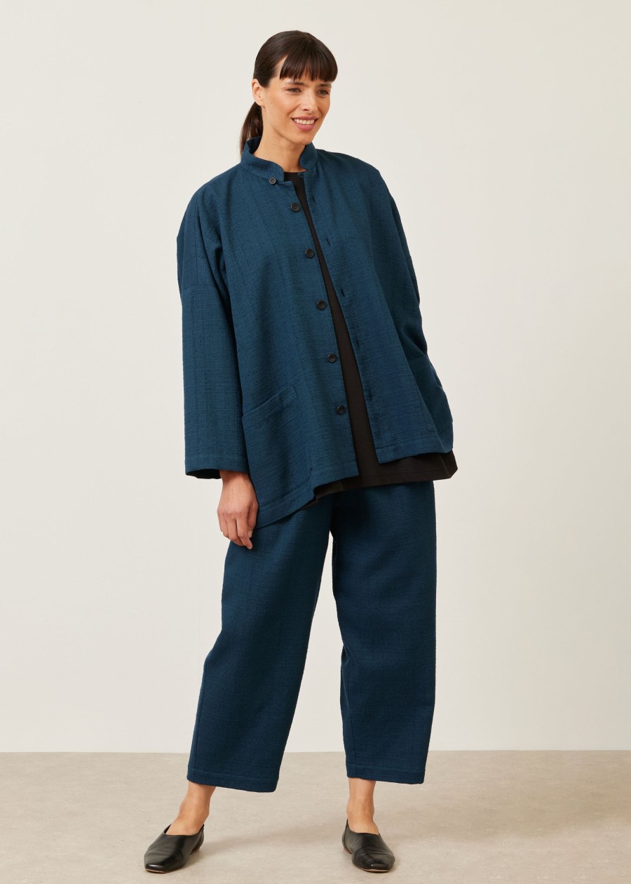 Women Eskandar | Wide Mandarin Jacket-Long Darkteal