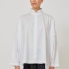 Women Eskandar | Wide Longer Back Double Stand Collar Shirt-Mid Plus White