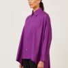 Women Eskandar | Smaller Front Larger Back Shirt With Collar And Bib Front-Mid Plus Darkfuchsia