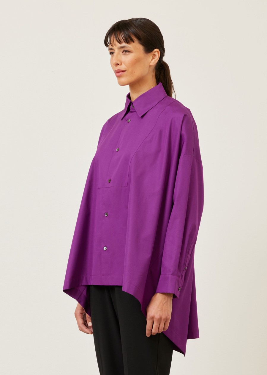 Women Eskandar | Smaller Front Larger Back Shirt With Collar And Bib Front-Mid Plus Darkfuchsia