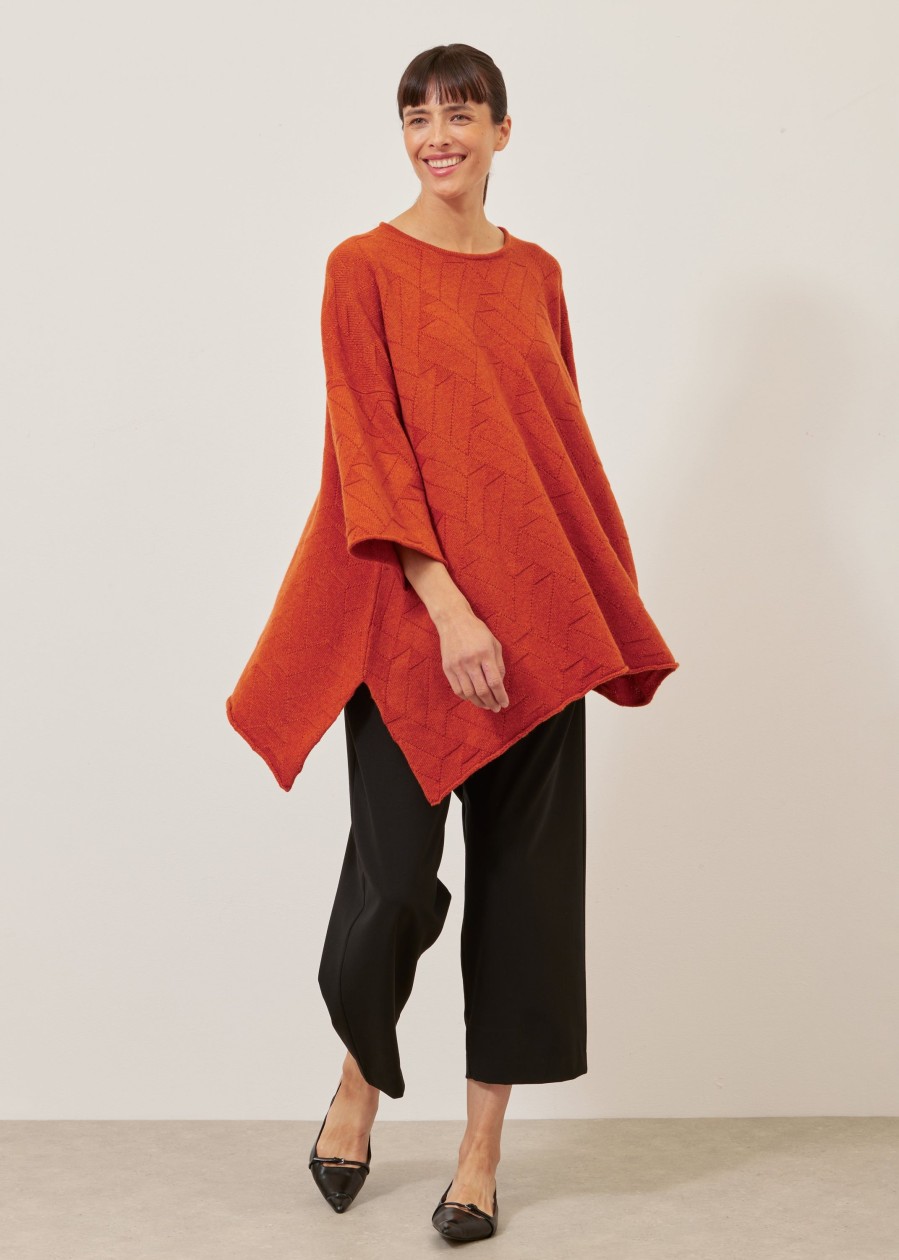 Women Eskandar | 3/4 Sleeve Dps Bateau Neck Sweater-Mid Plus Burntorange