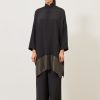 Women Eskandar | Wide Double Stand Collar Shirt-Very Long With Slits Black With Mossdark