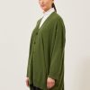 Women Eskandar | Wide V Neck Button Knit Cardigan-Long Plus Ferngreen