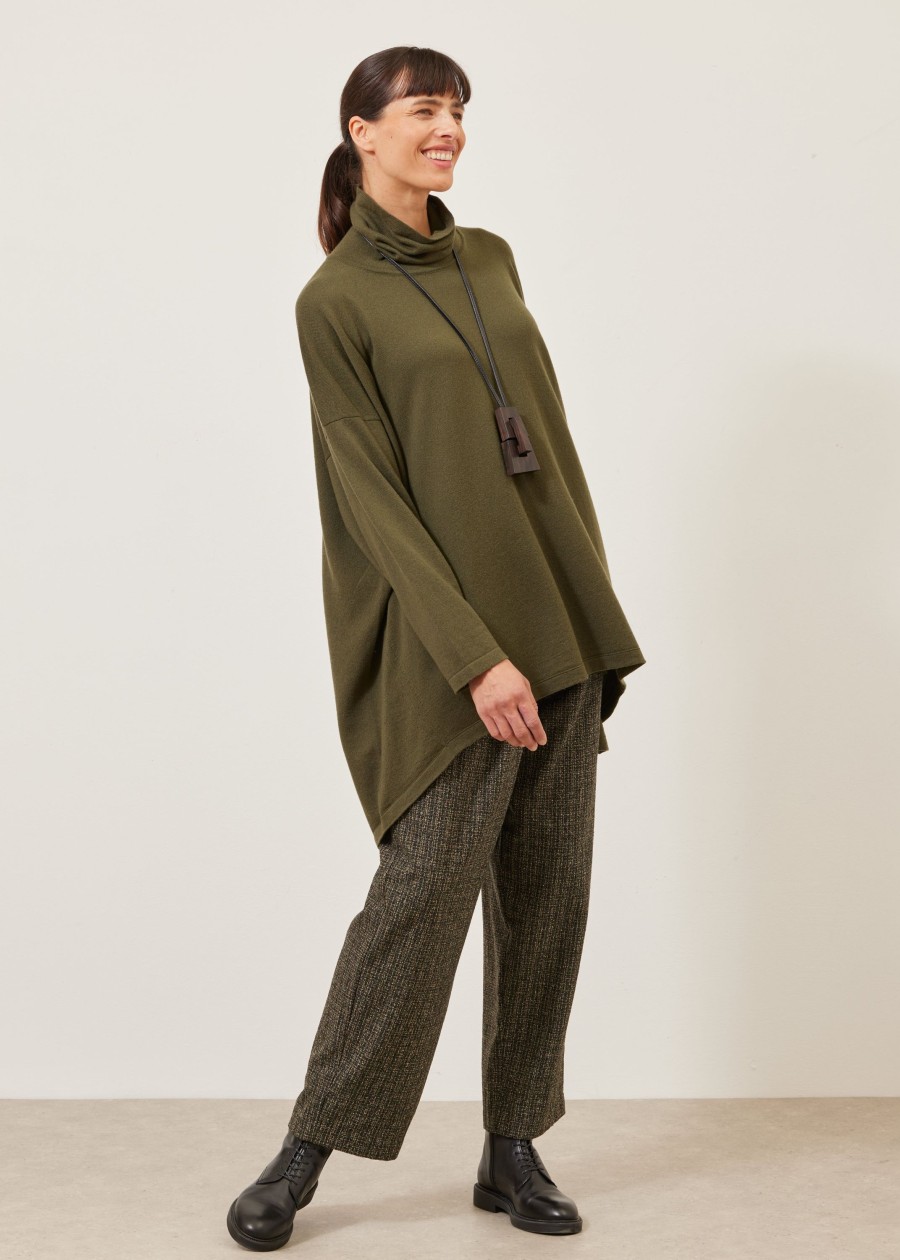 Women Eskandar | Smaller Front Larger Back Scrunch Neck Sweater-Long Armygreen