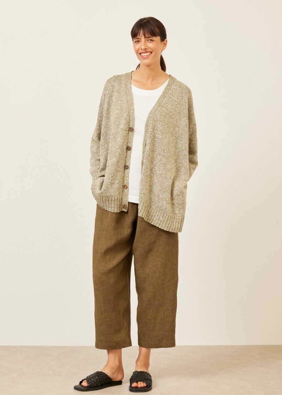 Women Eskandar | V-Neck Cardigan-Mid Plus Olive