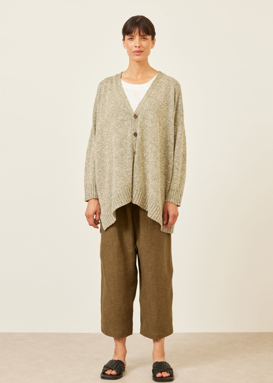 Women Eskandar | V-Neck Cardigan-Mid Plus Olive