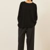 Women Eskandar | Side Panelled A-Line Bateau Neck Sweater-Long Black