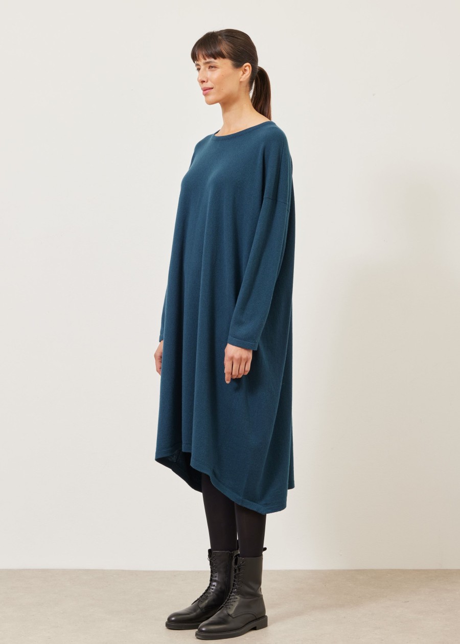 Women Eskandar | Smaller Front Larger Back Round Neck Knit Dress Tealdark