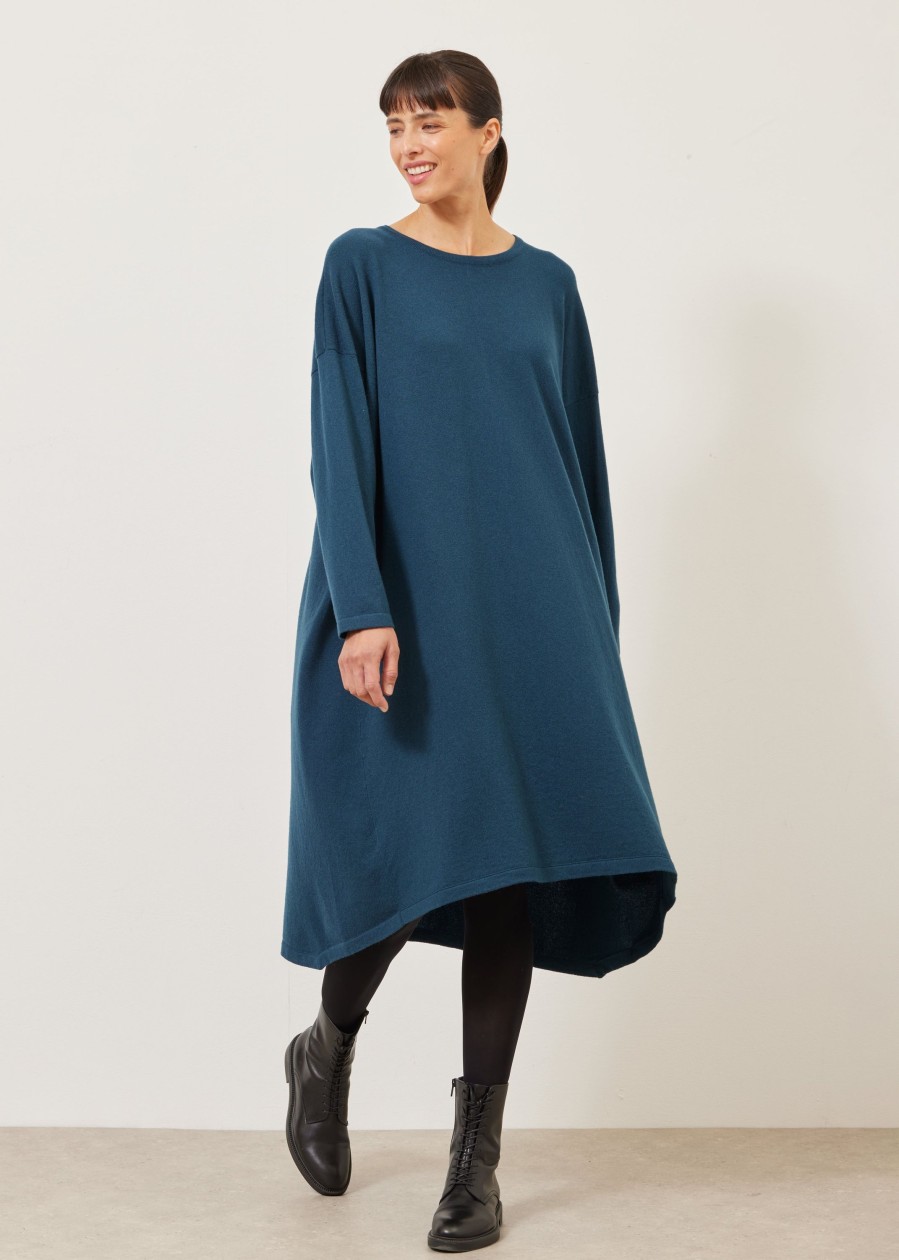 Women Eskandar | Smaller Front Larger Back Round Neck Knit Dress Tealdark