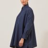 Women Eskandar | Wide A-Line Shirt With Collar-Long Plus Navyblack