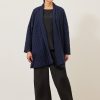 Women Eskandar | Shawl Collar Knit Cardigan-Long Plus Navy