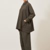 Women Eskandar | Wide A-Line Shirt Jacket With Collar-Long Darkmoss