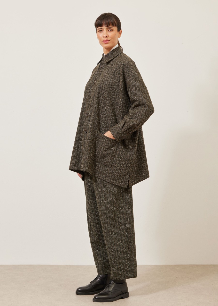 Women Eskandar | Wide A-Line Shirt Jacket With Collar-Long Darkmoss