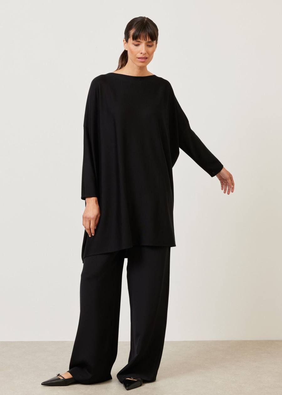 Women Eskandar | Extra Wide Slim Sleeve Slash Neck-Long Plus Black