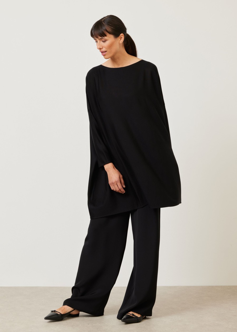 Women Eskandar | Extra Wide Slim Sleeve Slash Neck-Long Plus Black