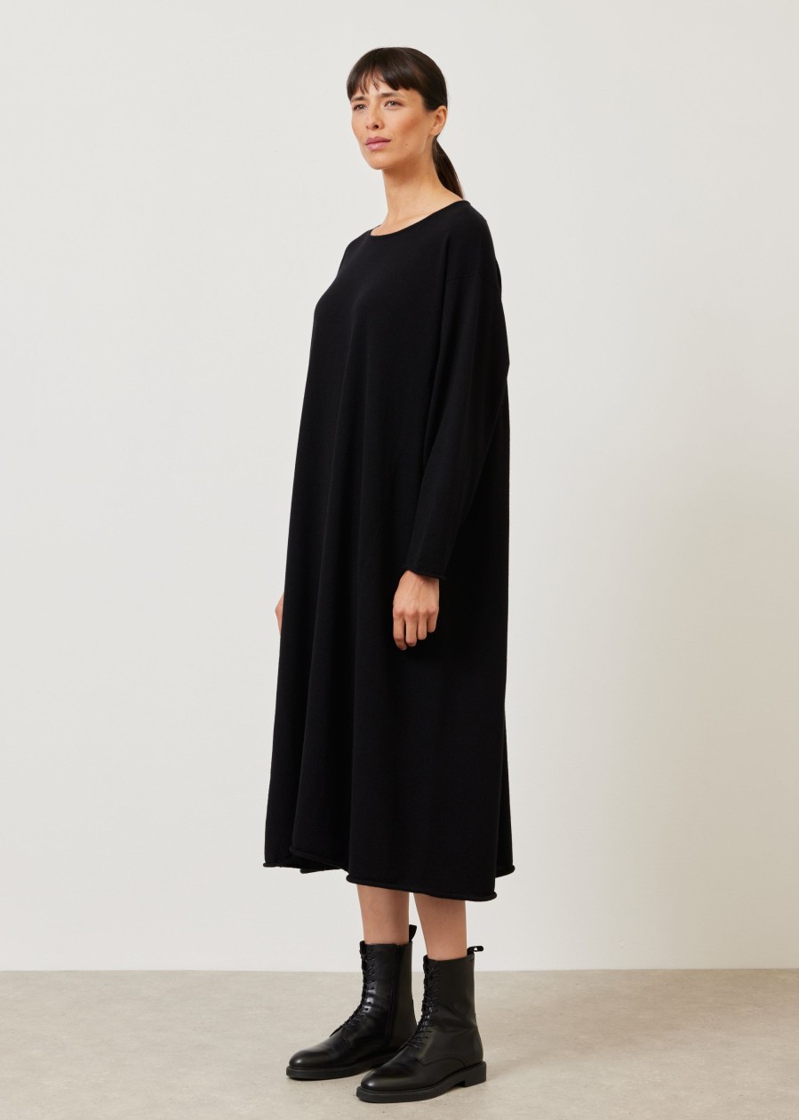 Women Eskandar | Side Panelled A-Line Bateau Neck Knit Dress Black