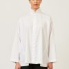 Women Eskandar | Side Panelled Shirt With Double Stand Collar-Mid Plus White