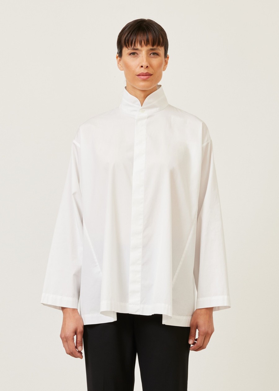 Women Eskandar | Side Panelled Shirt With Double Stand Collar-Mid Plus White