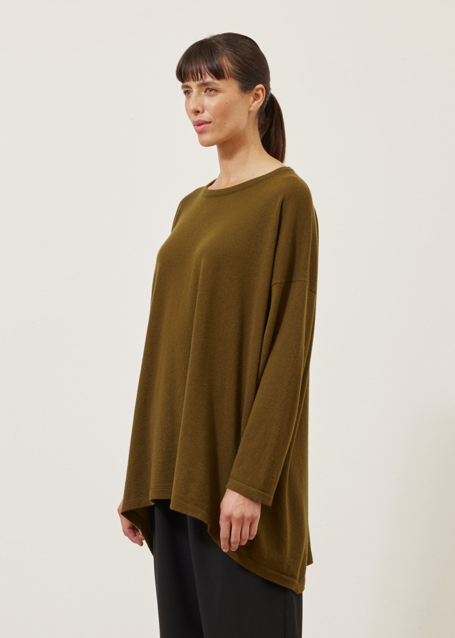 Women Eskandar | Smaller Front Larger Back Round Neck Sweater-Long Greenbronze