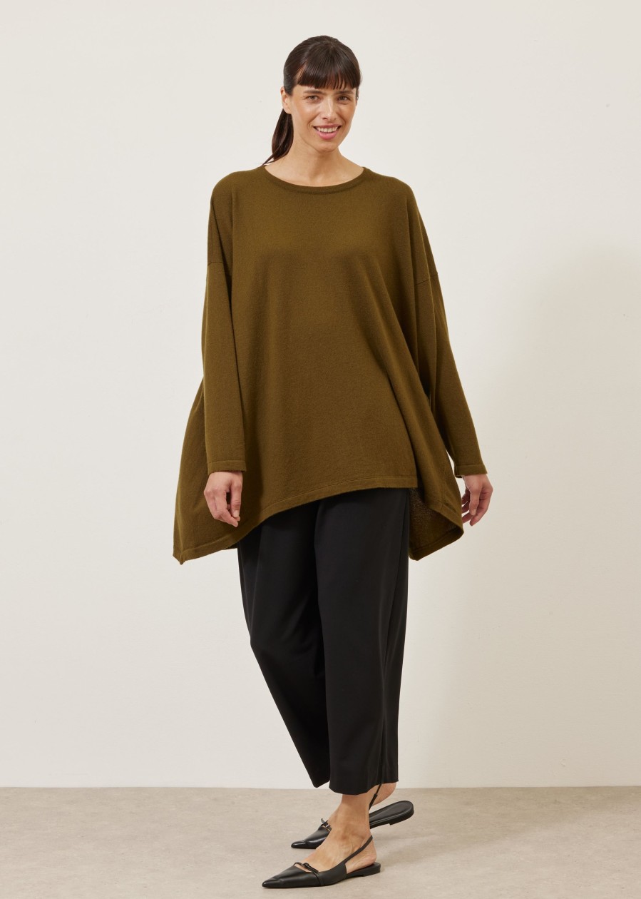 Women Eskandar | Smaller Front Larger Back Round Neck Sweater-Long Greenbronze