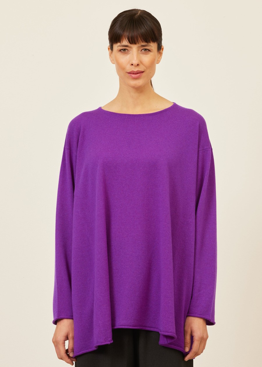 Women Eskandar | Side Panelled A-Line Bateau Neck Sweater-Long Purple