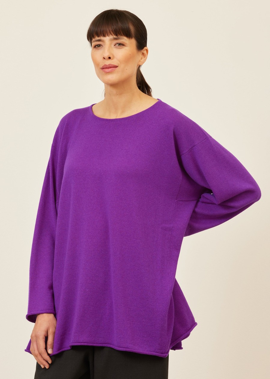 Women Eskandar | Side Panelled A-Line Bateau Neck Sweater-Long Purple