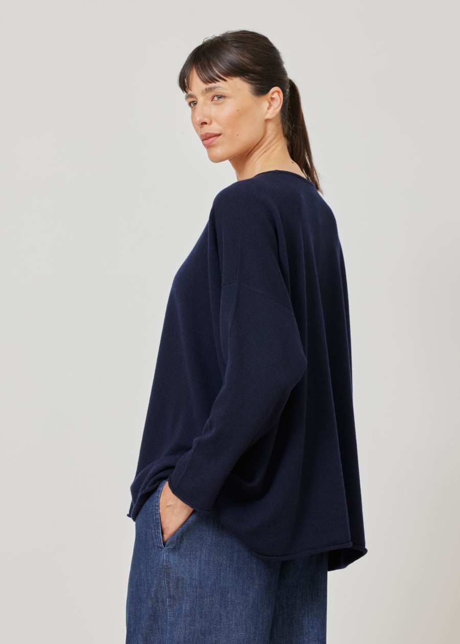 Women Eskandar | A-Line Bateau Neck Sweater-Long Dark Navydark