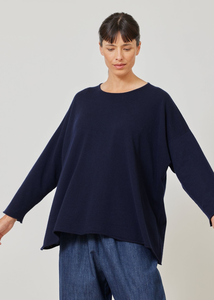 Women Eskandar | A-Line Bateau Neck Sweater-Long Dark Navydark