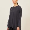 Women Eskandar | One Pocket Angle-To-Front Round Neck T-Shirt-Long Navy