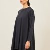 Women Eskandar | Side Panelled Round Neck T-Shirt-Long Plus Navydark