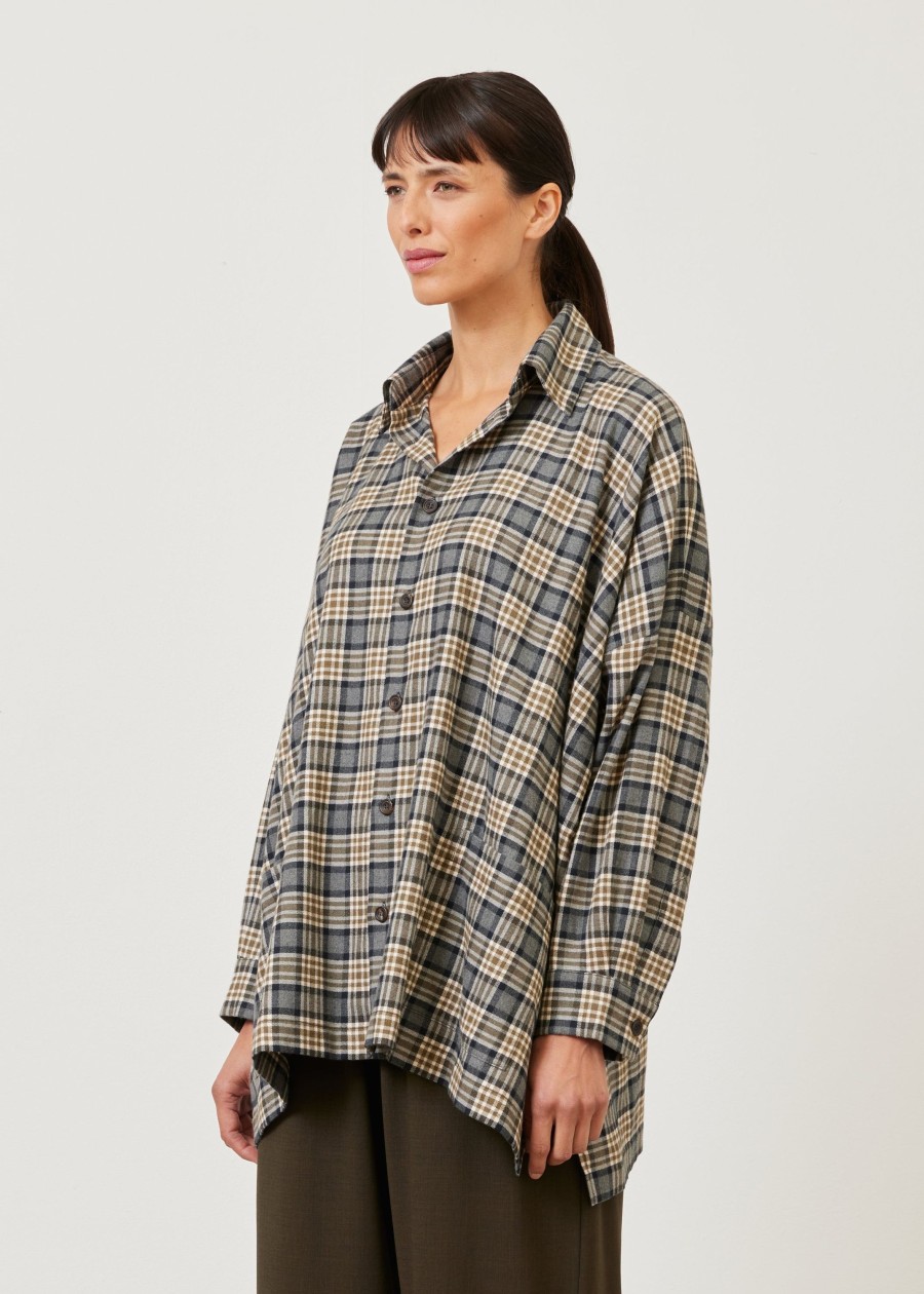 Women Eskandar | Wide Longer Back Shirt Jacket With Collar-Long Greybronze