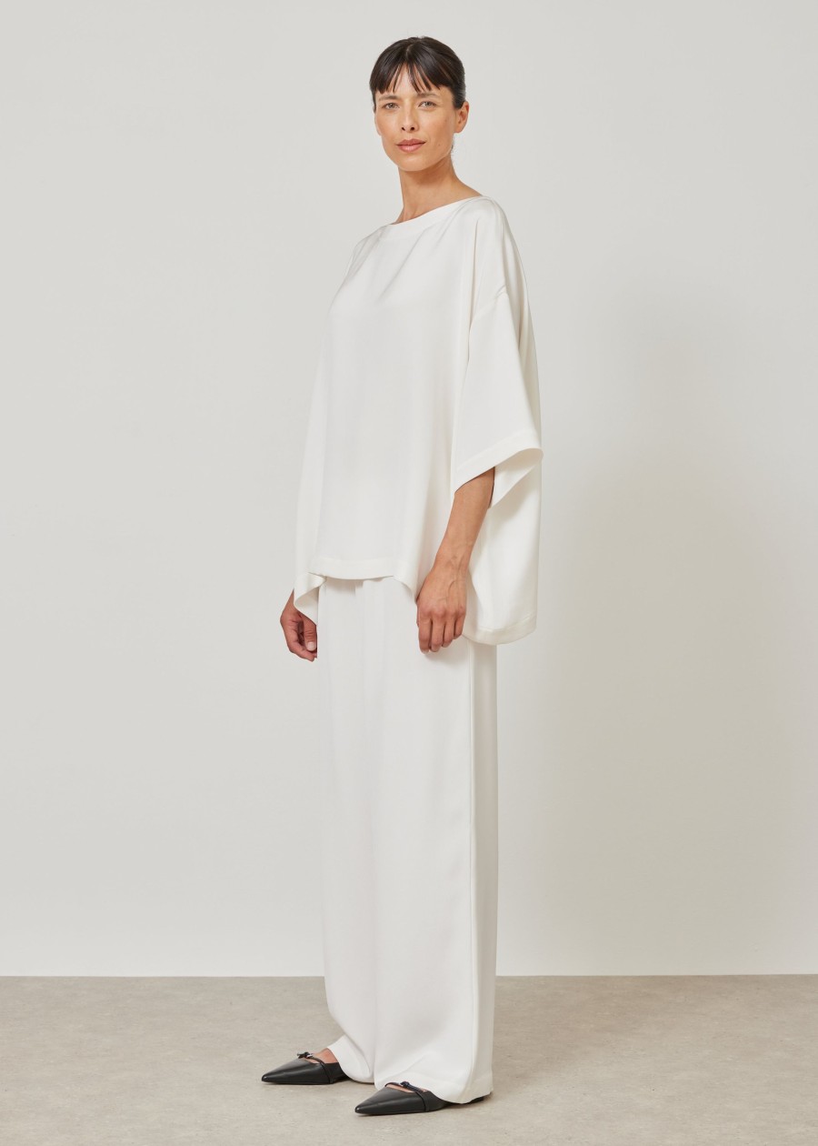 Women Eskandar | 3/4 Sleeve Bateau Neck Tunic-Long White