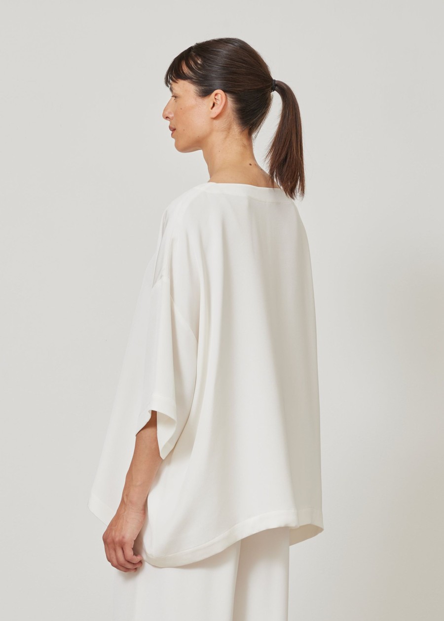 Women Eskandar | 3/4 Sleeve Bateau Neck Tunic-Long White