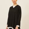 Women Eskandar | Long Sleeve V Neck-Long Black