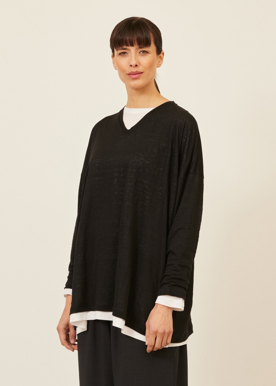 Women Eskandar | Long Sleeve V Neck-Long Black