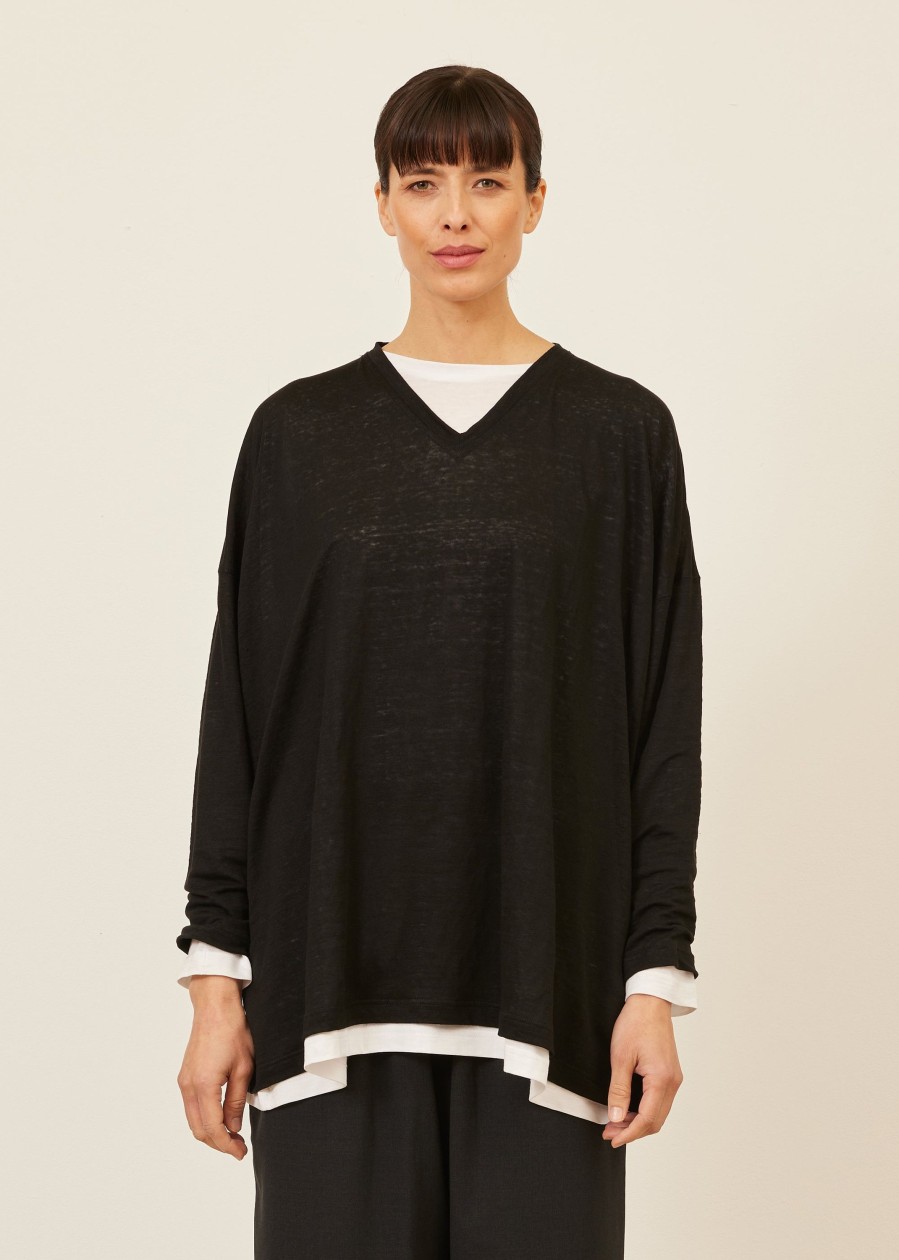 Women Eskandar | Long Sleeve V Neck-Long Black