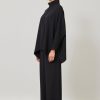 Women Eskandar | Wide Longer Back Double Stand Collar Shirt-Mid Plus Black