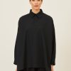 Women Eskandar | Wide A-Line Shirt With Collar-Long Black