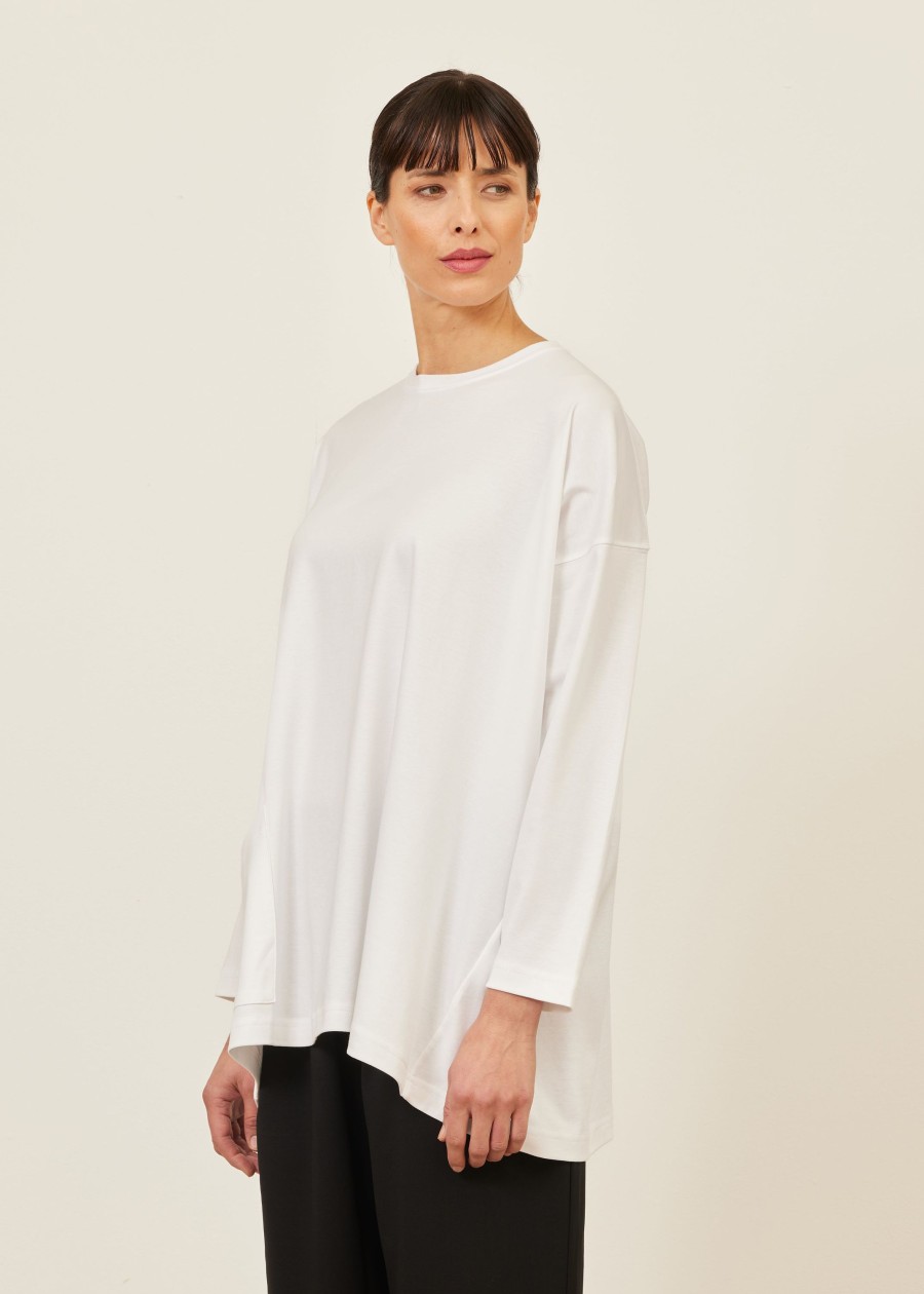 Women Eskandar | One Pocket Angle-To-Front Round Neck T-Shirt-Long White