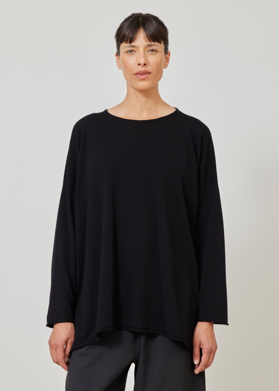 Women Eskandar | A-Line Bateau Neck Sweater-Long Black