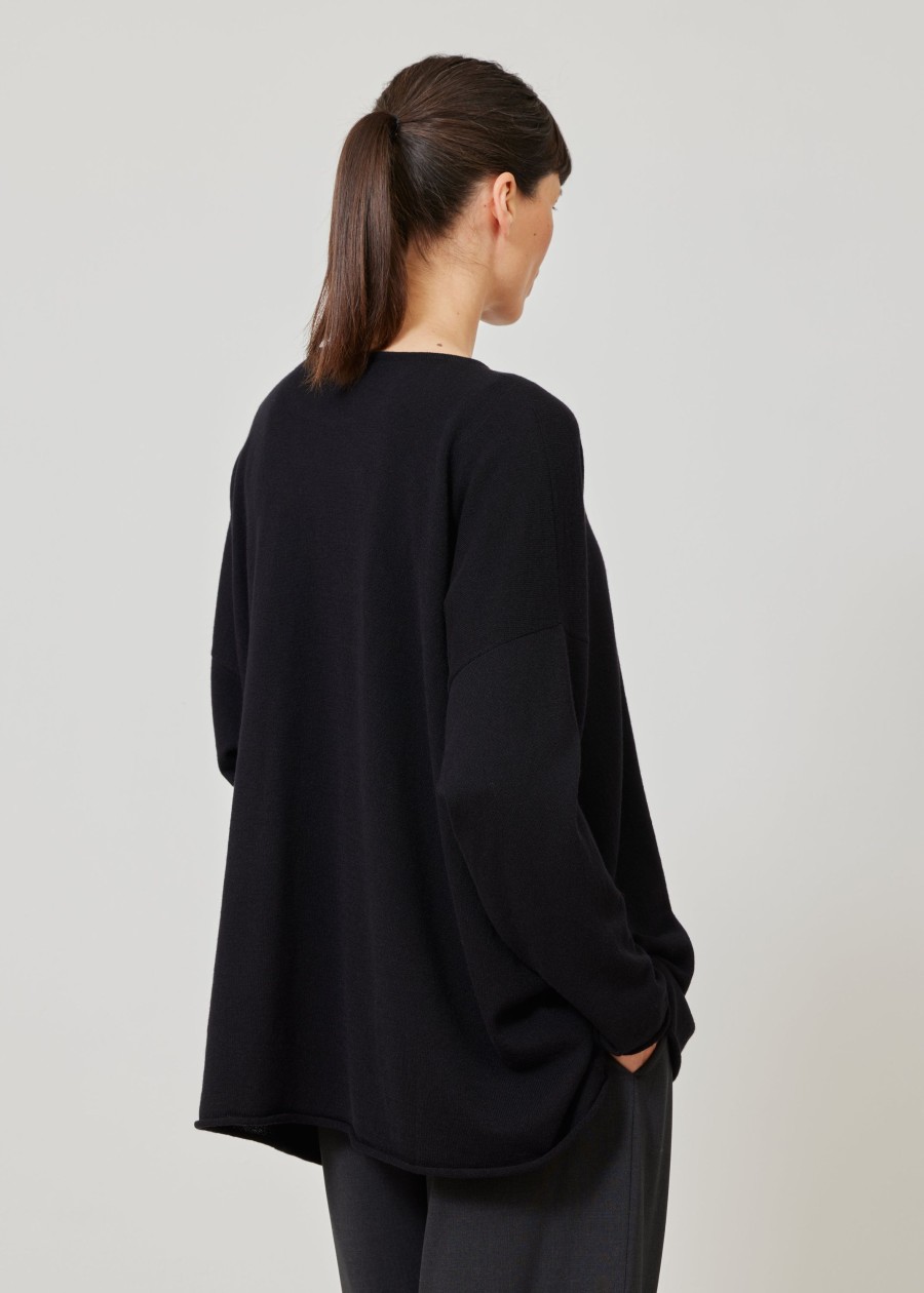 Women Eskandar | A-Line Bateau Neck Sweater-Long Black