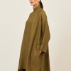 Women Eskandar | Wide A-Line Double Stand Collar Shirt-Very Long With Slits Greenbronze