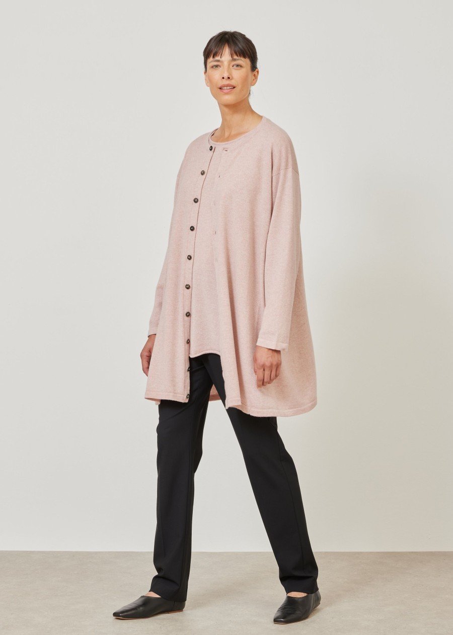 Women Eskandar | Side Panelled Knit Cardigan-Long Plus Rosepowder