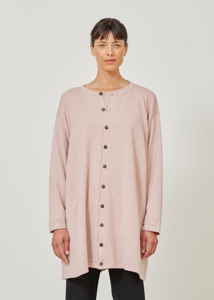 Women Eskandar | Side Panelled Knit Cardigan-Long Plus Rosepowder