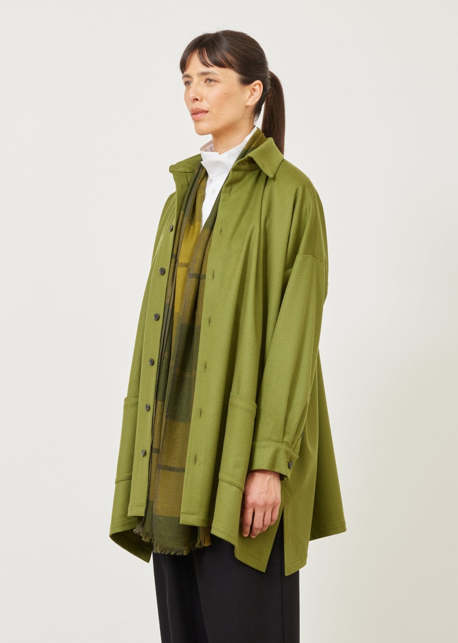 Women Eskandar | Wide A-Line Shirt Jacket With Collar-Long Plus Fernlight