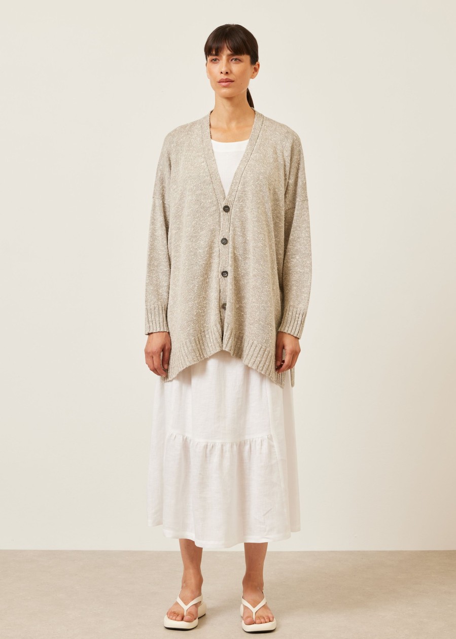 Women Eskandar | V-Neck Cardigan-Mid Plus Silver